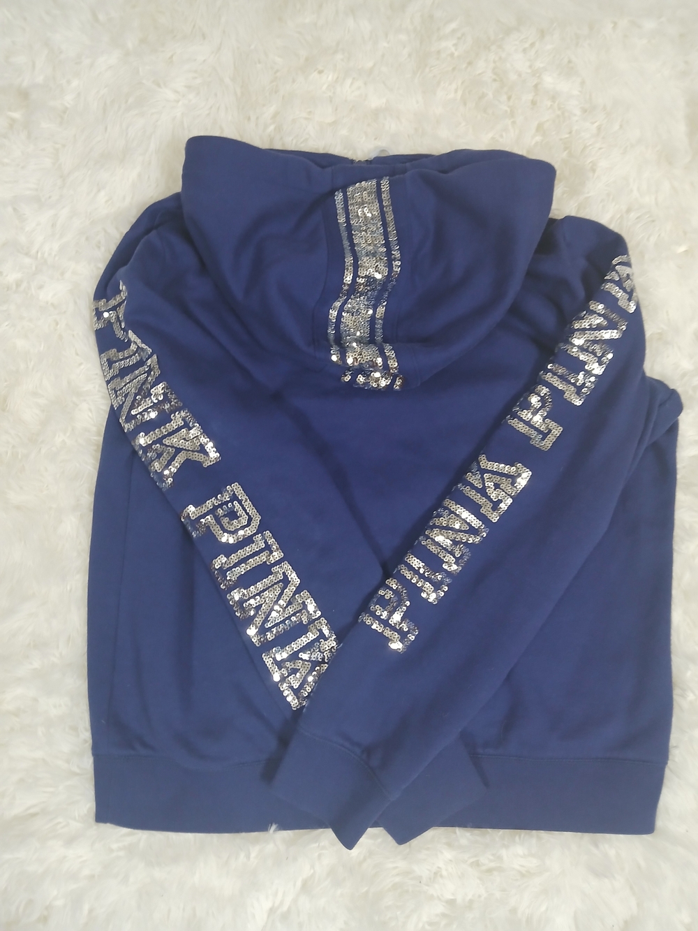 PINK Victoria's Secret Royal Blue Sequin Logo Hoodie